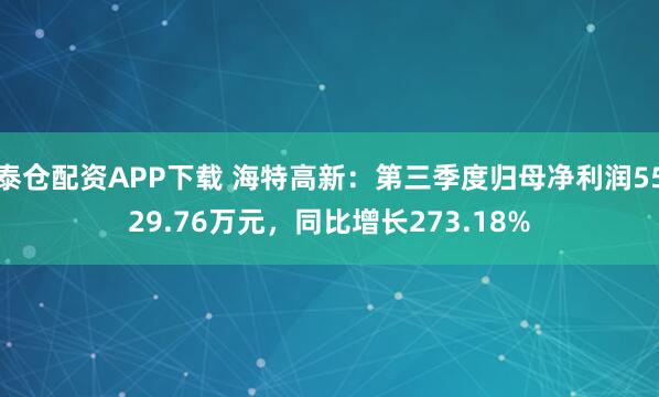 泰仓配资APP下载 海特高新：第三季度归母净利润5529.76万元，同比增长273.18%